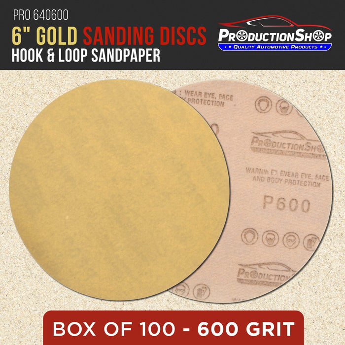 Premium 600 Grit 6" Gold Sanding Discs, Box of 100 - Hook & Loop Backing Abrasive Sandpaper for DA & Random Orbital Sanders - Sand Automotive Paint, Metal, Wood, Woodworking Furniture