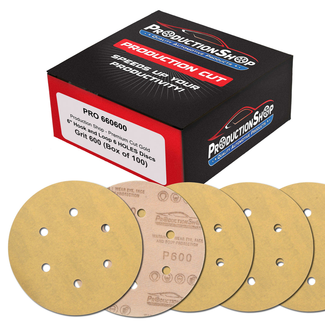 Premium 100 Grit 6" Gold Sanding Discs, 6-Hole Pattern, Box of 100 - Dustless Hook & Loop Backing Sandpaper for DA & Random Orbital Sanders