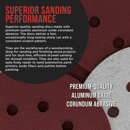 Premium 5" Red 8-Hole Pattern 40 Grit Sanding Discs, Box of 30 - Dustless Hook & Loop Backing Sandpaper for Random Orbital Sanders, Coarse-Cut Abrasive