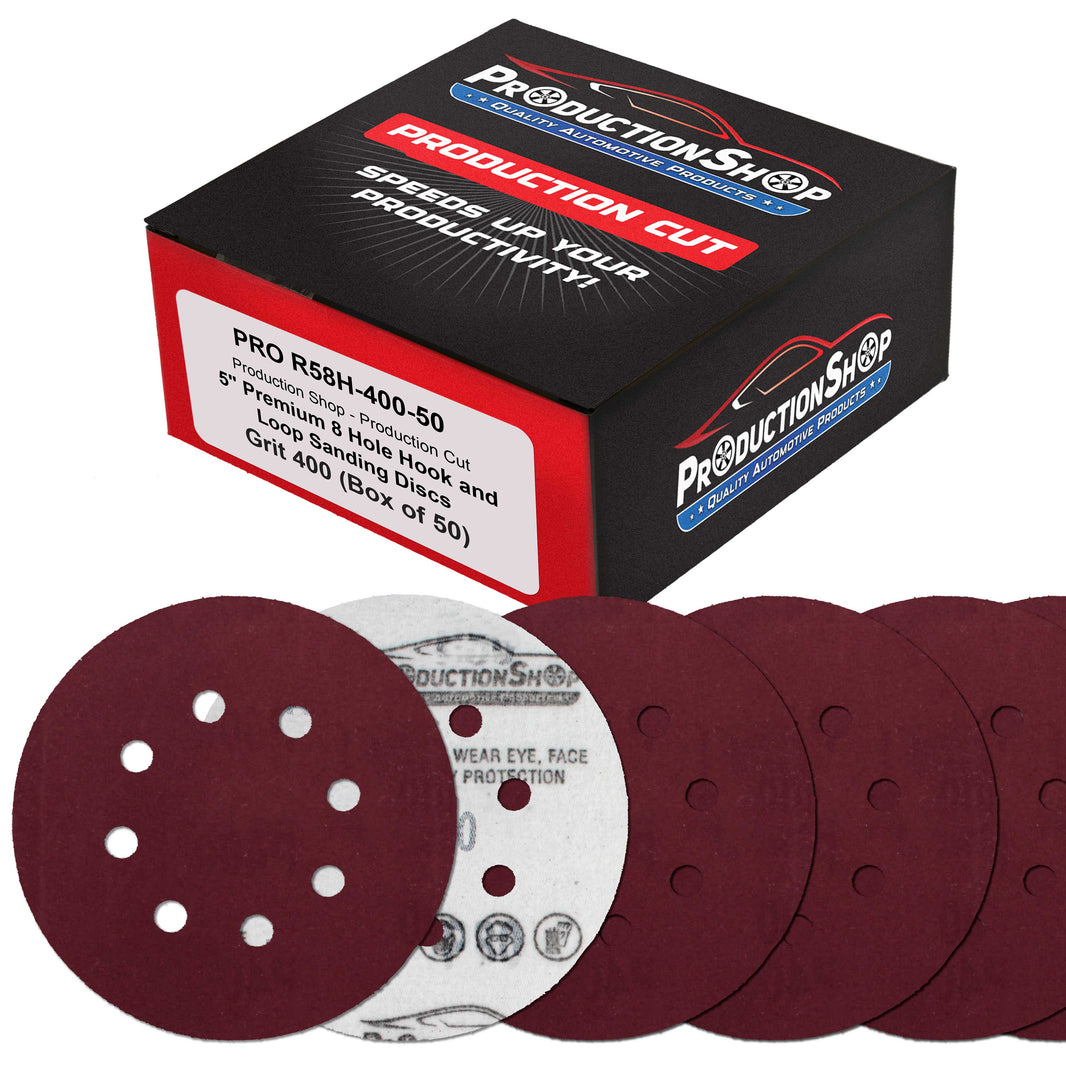 Premium 5" Red 8-Hole Pattern 400 Grit Sanding Discs, Box of 50 - Dustless Hook & Loop Backing Sandpaper for Random Orbital Sanders, Extra-Fine-Cut Abrasive