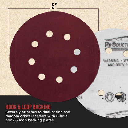 Premium 5" Red 8-Hole Pattern 400 Grit Sanding Discs, Box of 50 - Dustless Hook & Loop Backing Sandpaper for Random Orbital Sanders, Extra-Fine-Cut Abrasive