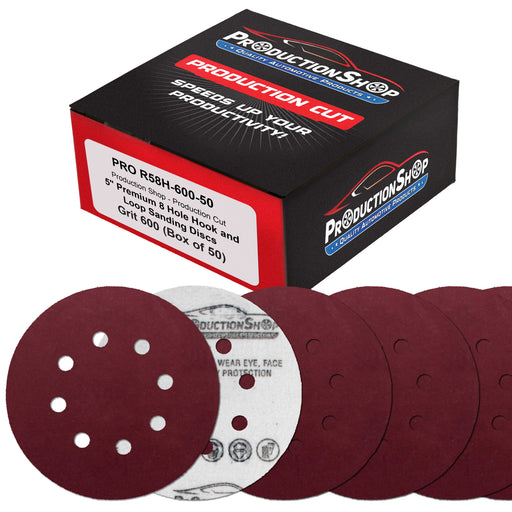 Premium 5" Red 8-Hole Pattern 600 Grit Sanding Discs, Box of 50 - Dustless Hook & Loop Backing Sandpaper for Random Orbital Sanders, Extra-Fine-Cut Abrasive - Woodworking, Auto Paint