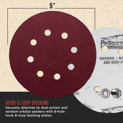 Premium 5" Red 8-Hole Pattern 600 Grit Sanding Discs, Box of 50 - Dustless Hook & Loop Backing Sandpaper for Random Orbital Sanders, Extra-Fine-Cut Abrasive