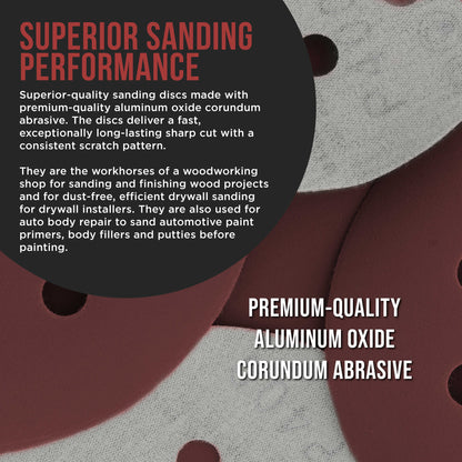 Premium 5" Red 8-Hole Pattern 600 Grit Sanding Discs, Box of 50 - Dustless Hook & Loop Backing Sandpaper for Random Orbital Sanders, Extra-Fine-Cut Abrasive