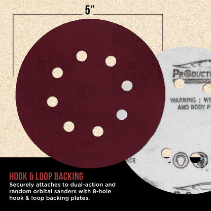 Premium 5" Red 8-Hole Pattern 800 Grit Sanding Discs, Box of 50 - Dustless Hook & Loop Backing Sandpaper for Random Orbital Sanders, Super-Fine-Cut Abrasive