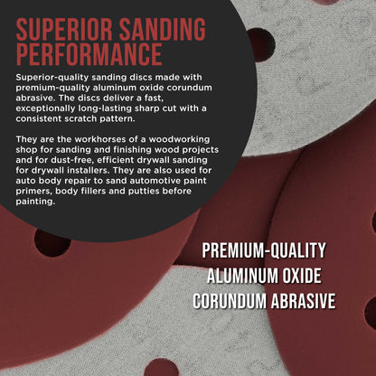 Premium 5" Red 8-Hole Pattern 800 Grit Sanding Discs, Box of 50 - Dustless Hook & Loop Backing Sandpaper for Random Orbital Sanders, Super-Fine-Cut Abrasive