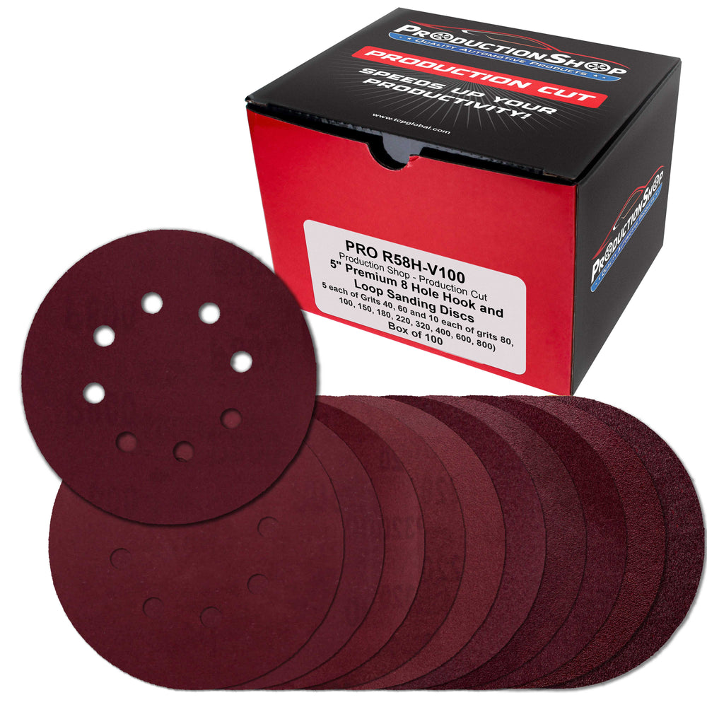 5" Red 8-Hole Pattern Sanding Discs, 100 Disc Variety Pack, Grits 40, 60, 80, 100, 150, 180, 220, 320, 400, 600, 800 - Hook & Loop Sandpaper for Random Orbital Sanders - Woodworking