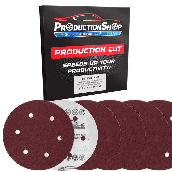 Premium 9" Red 6-Hole Pattern 120 Grit Sanding Discs, Box of 20 - Dustless Hook & Loop Backing Sandpaper for Drywall Power Sanders, Medium-Cut Abrasive - Woodworking, Sand Auto Paint