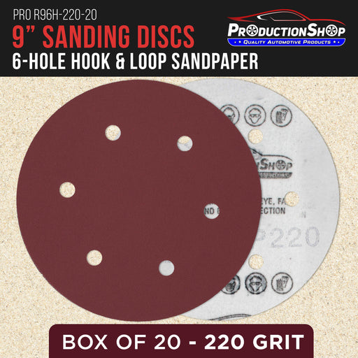 Premium 9" Red 6-Hole Pattern 220 Grit Sanding Discs, Box of 20 - Dustless Hook & Loop Backing Sandpaper for Drywall Power Sanders, Fine-Cut Abrasive - Woodworking, Sand Auto Paint