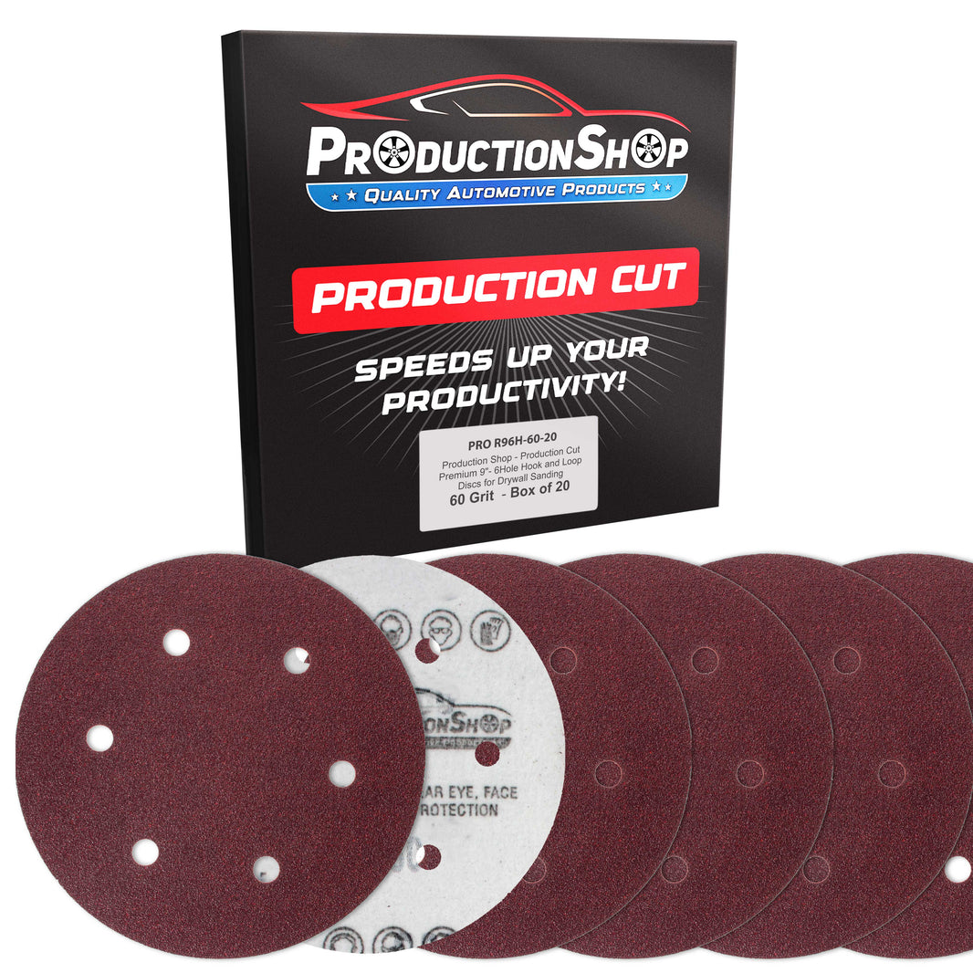 Premium 9" Red 6-Hole Pattern 60 Grit Sanding Discs, Box of 20 - Dustless Hook & Loop Backing Sandpaper for Drywall Power Sanders, Coarse-Cut Abrasive