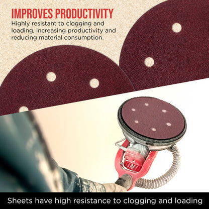 Premium 9" Red 6-Hole Pattern 60 Grit Sanding Discs, Box of 20 - Dustless Hook & Loop Backing Sandpaper for Drywall Power Sanders, Coarse-Cut Abrasive