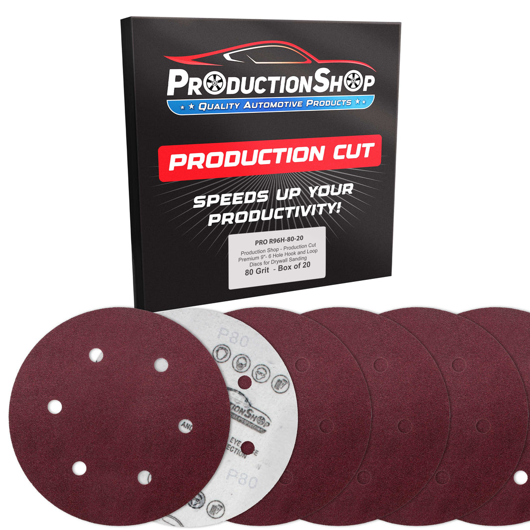 Premium 9" Red 6-Hole Pattern 80 Grit Sanding Discs, Box of 20 - Dustless Hook & Loop Backing Sandpaper for Drywall Power Sanders, Coarse-Cut Abrasive