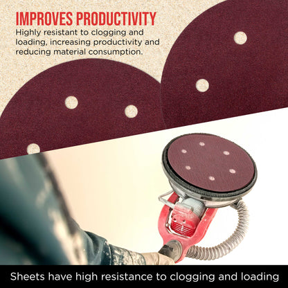 Premium 9" Red 6-Hole Pattern 80 Grit Sanding Discs, Box of 20 - Dustless Hook & Loop Backing Sandpaper for Drywall Power Sanders, Coarse-Cut Abrasive