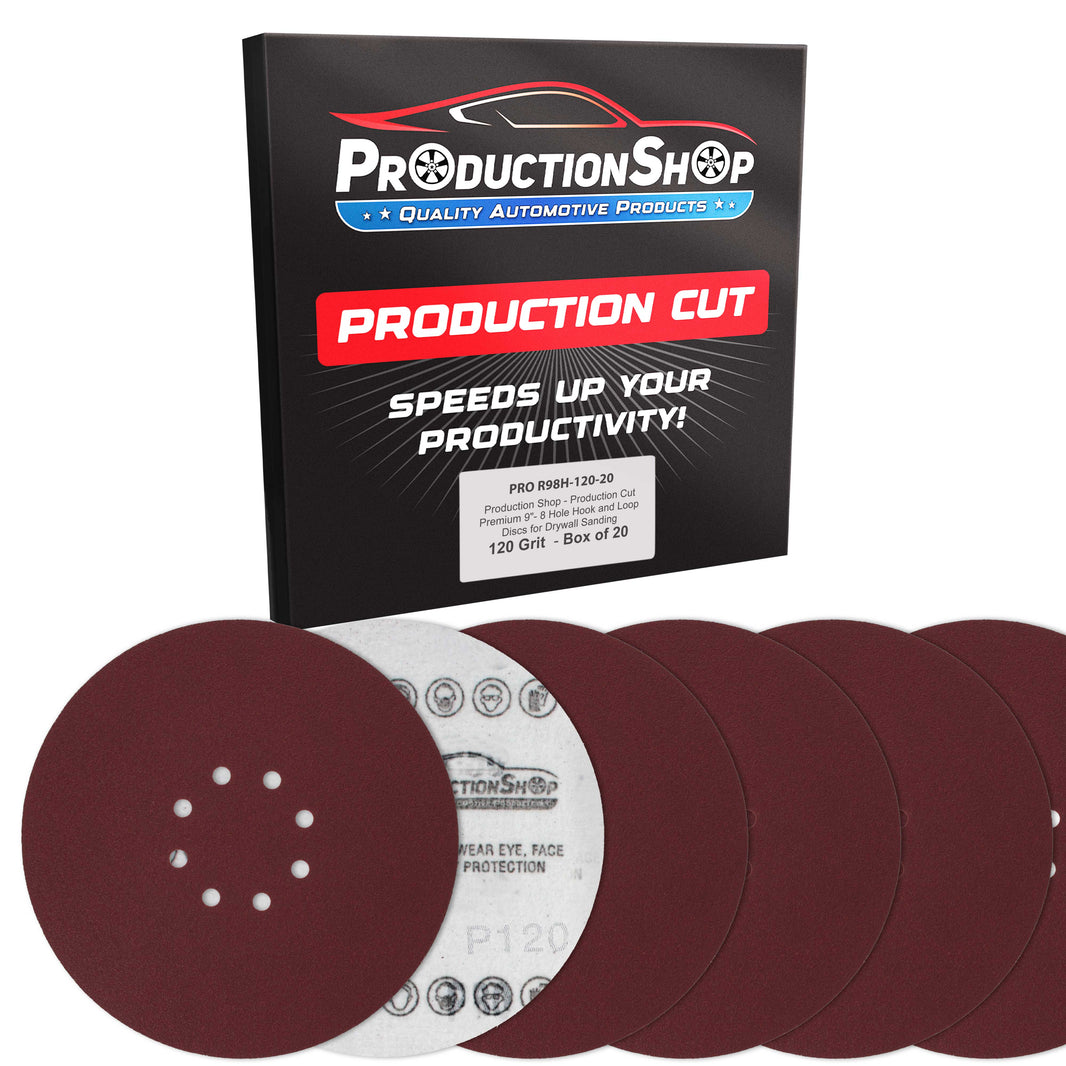 Premium 9" Red 8-Hole Pattern 120 Grit Sanding Discs, Box of 20 - Dustless Hook & Loop Backing Sandpaper for Drywall Power Sanders, Medium-Cut Abrasive