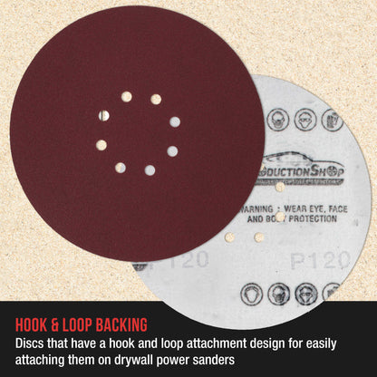 Premium 9" Red 8-Hole Pattern 120 Grit Sanding Discs, Box of 20 - Dustless Hook & Loop Backing Sandpaper for Drywall Power Sanders, Medium-Cut Abrasive