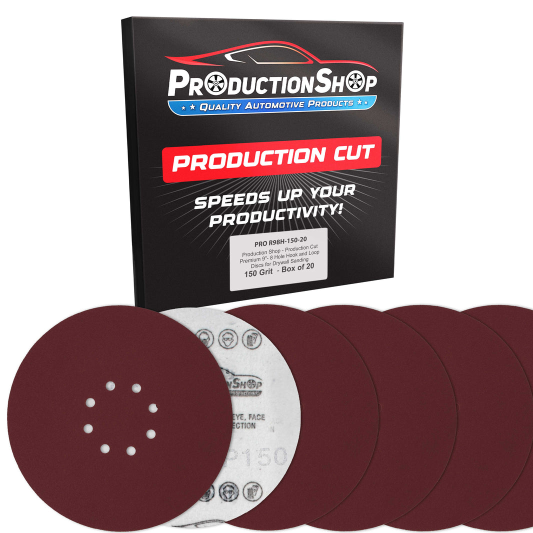 Premium 9" Red 8-Hole Pattern 150 Grit Sanding Discs, Box of 20 - Dustless Hook & Loop Backing Sandpaper for Drywall Power Sanders, Medium-Cut Abrasive