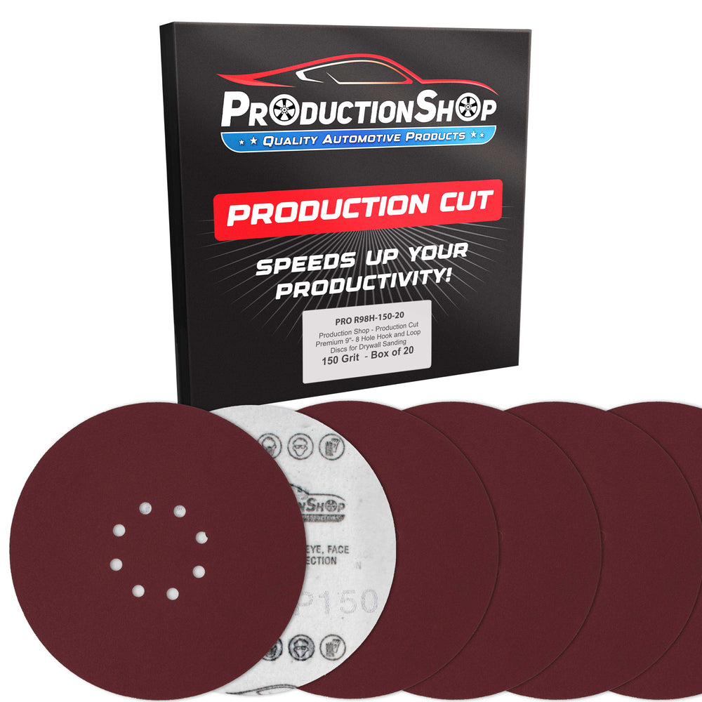 Premium 9" Red 8-Hole Pattern 150 Grit Sanding Discs, Box of 20 - Dustless Hook & Loop Backing Sandpaper for Drywall Power Sanders, Medium-Cut Abrasive - Woodworking, Sand Auto Paint