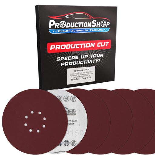 Premium 9" Red 8-Hole Pattern 150 Grit Sanding Discs, Box of 20 - Dustless Hook & Loop Backing Sandpaper for Drywall Power Sanders, Medium-Cut Abrasive - Woodworking, Sand Auto Paint