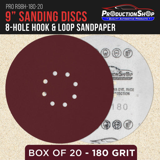 Premium 9" Red 8-Hole Pattern 180 Grit Sanding Discs, Box of 20 - Dustless Hook & Loop Backing Sandpaper for Drywall Power Sanders, Medium-Cut Abrasive - Woodworking, Sand Auto Paint