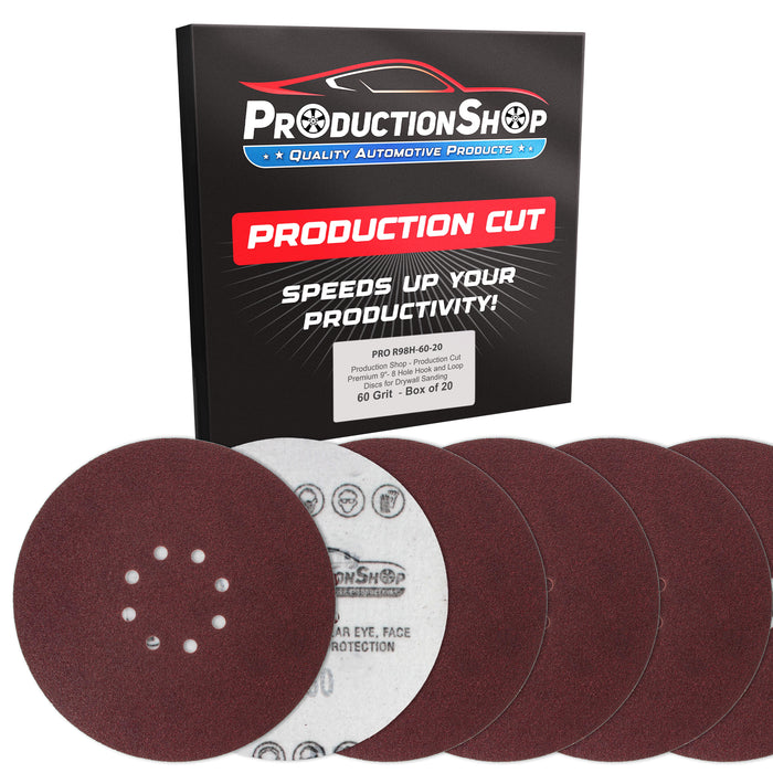 Premium 9" Red 8-Hole Pattern 60 Grit Sanding Discs, Box of 20 - Dustless Hook & Loop Backing Sandpaper for Drywall Power Sanders, Coarse-Cut Abrasive - Woodworking, Sand Auto Paint