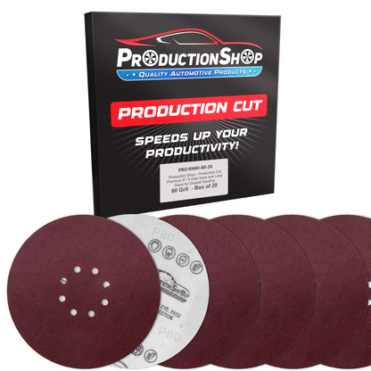 Premium 9" Red 8-Hole Pattern 80 Grit Sanding Discs, Box of 20 - Dustless Hook & Loop Backing Sandpaper for Drywall Power Sanders, Coarse-Cut Abrasive