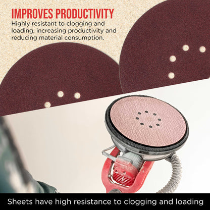 Premium 9" Red 8-Hole Pattern 80 Grit Sanding Discs, Box of 20 - Dustless Hook & Loop Backing Sandpaper for Drywall Power Sanders, Coarse-Cut Abrasive