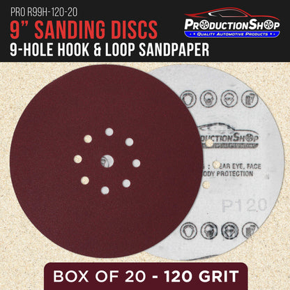 Premium 9" Red 9-Hole Pattern 120 Grit Sanding Discs, Box of 20 - Dustless Hook & Loop Backing Sandpaper for Drywall Power Sanders, Medium-Cut Abrasive
