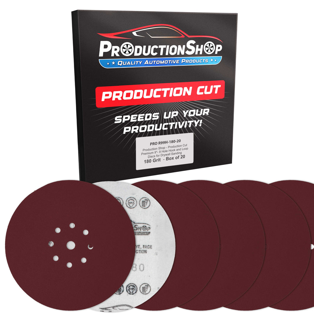 Premium 9" Red 9-Hole Pattern 180 Grit Sanding Discs, Box of 20 - Dustless Hook & Loop Backing Sandpaper for Drywall Power Sanders, Medium-Cut Abrasive