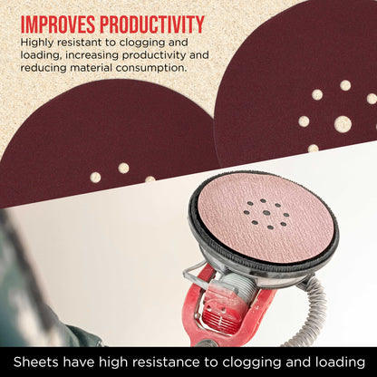 Premium 9" Red 9-Hole Pattern 180 Grit Sanding Discs, Box of 20 - Dustless Hook & Loop Backing Sandpaper for Drywall Power Sanders, Medium-Cut Abrasive