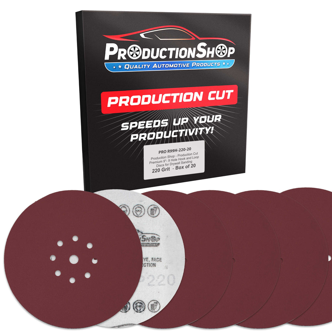 Premium 9" Red 9-Hole Pattern 220 Grit Sanding Discs, Box of 20 - Dustless Hook & Loop Backing Sandpaper for Drywall Power Sanders, Fine-Cut Abrasive