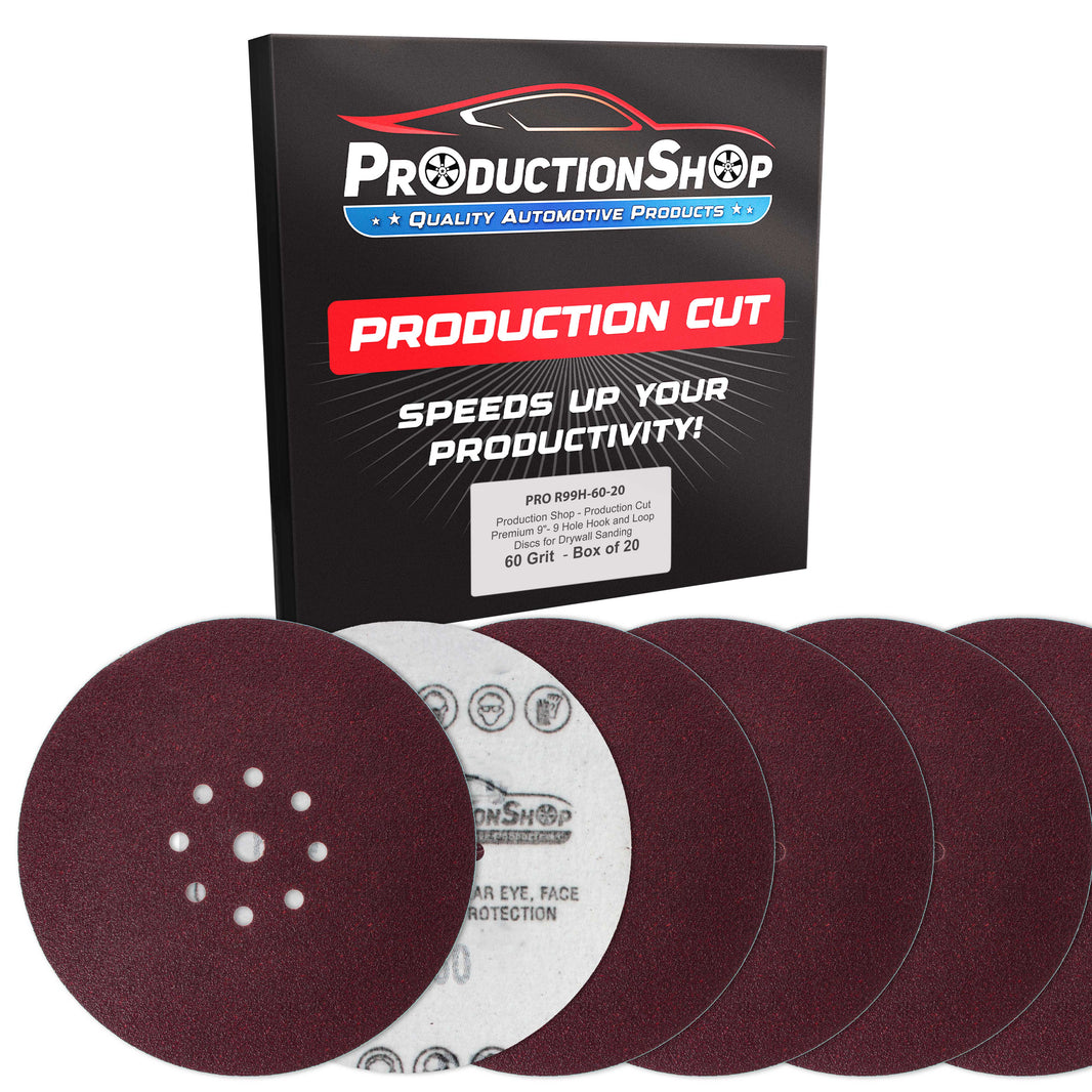 Premium 9" Red 9-Hole Pattern 60 Grit Sanding Discs, Box of 20 - Dustless Hook & Loop Backing Sandpaper for Drywall Power Sanders, Coarse-Cut Abrasive