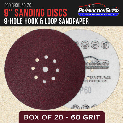 Premium 9" Red 9-Hole Pattern 60 Grit Sanding Discs, Box of 20 - Dustless Hook & Loop Backing Sandpaper for Drywall Power Sanders, Coarse-Cut Abrasive