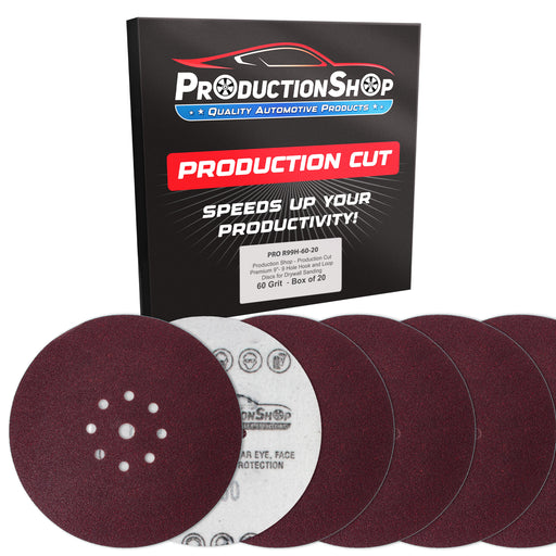 Premium 9" Red 9-Hole Pattern 60 Grit Sanding Discs, Box of 20 - Dustless Hook & Loop Backing Sandpaper for Drywall Power Sanders, Coarse-Cut Abrasive - Woodworking, Sand Auto Paint