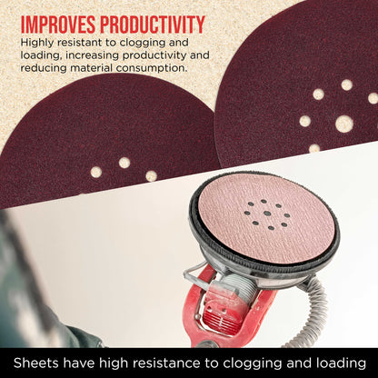 Premium 9" Red 9-Hole Pattern Sanding Discs, 30 Disc Variety Pack, Grits 60, 80, 120, 150, 180, 220 - Dustless Hook & Loop Backing Sandpaper for Drywall Power Sander
