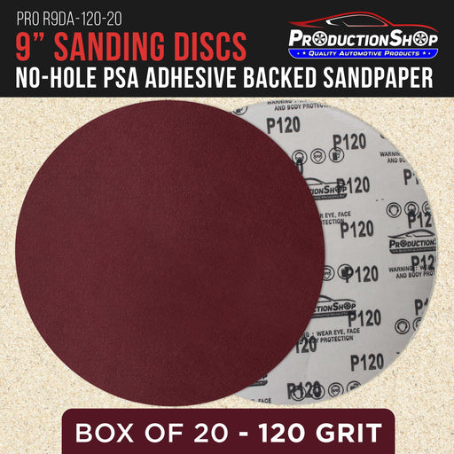 Premium 9" Red 120 Grit Sanding Discs, Box of 20 - No-Hole Hook & Loop Backing Sandpaper for Drywall Power Sanders, Coarse-Cut Abrasive - Woodworking, Sand Wood, Metal Automotive Paint