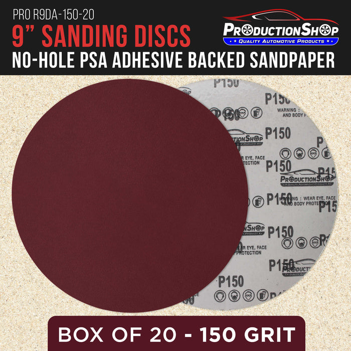 Premium 9" Red 150 Grit Sanding Discs, Box of 20 - No-Hole Hook & Loop Backing Sandpaper for Drywall Power Sanders, Coarse-Cut Abrasive - Woodworking, Sand Wood, Metal Automotive Paint