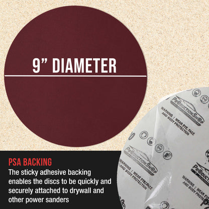 Premium 9" PSA Red 150 Grit Sanding Discs, Box of 20 - Self Adhesive Stickyback Sandpaper for Drywall Power Sanders, Coarse-Cut Abrasive