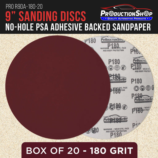 Premium 9" Red 180Grit Sanding Discs, Box of 20 - No-Hole Hook & Loop Backing Sandpaper for Drywall Power Sanders, Coarse-Cut Abrasive - Woodworking, Sand Wood, Metal Automotive Paint