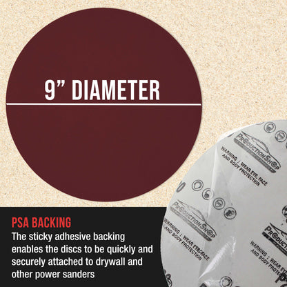 Premium 9" PSA Red 180Grit Sanding Discs, Box of 20 - Self Adhesive Stickyback Sandpaper for Drywall Power Sanders, Coarse-Cut Abrasive