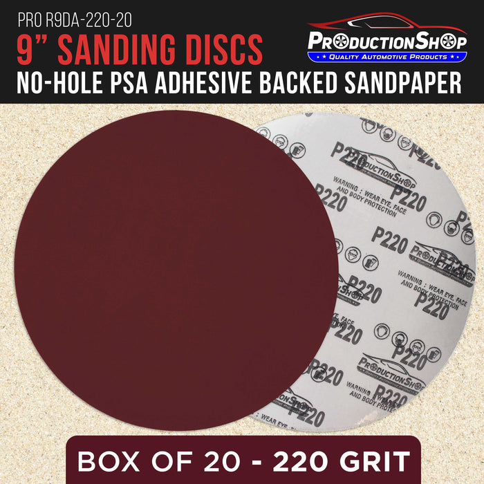 Premium 9" PSA Red 220 Grit Sanding Discs, Box of 20 - Self Adhesive Stickyback Sandpaper for Drywall Power Sanders, Coarse-Cut Abrasive - Woodworking, Sand Wood, Metal Automotive Paint