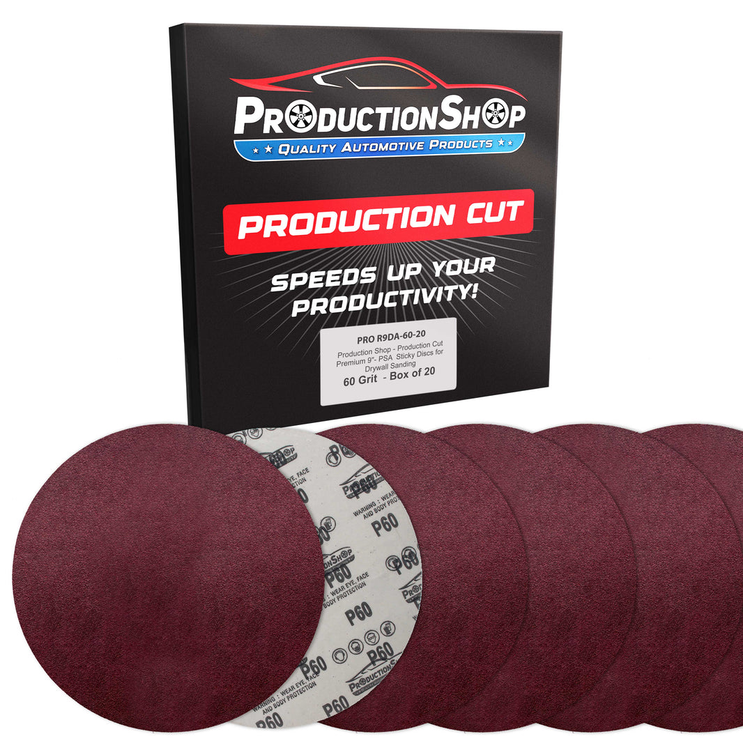 Premium 9" PSA Red 60 Grit Sanding Discs, Box of 20 - Self Adhesive Stickyback Sandpaper for Drywall Power Sanders, Coarse-Cut Abrasive