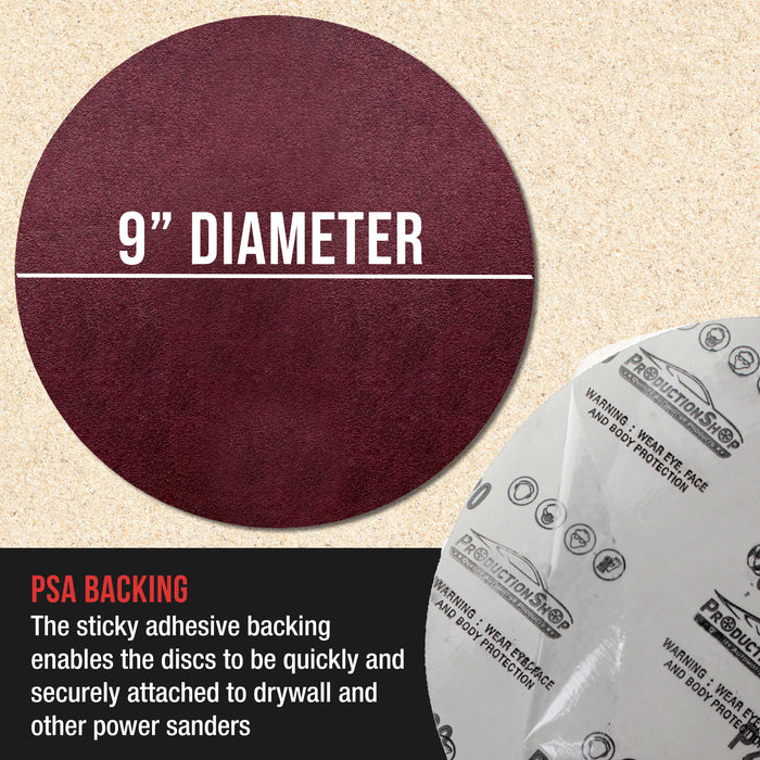 Premium 9" PSA Red 60 Grit Sanding Discs, Box of 20 - Self Adhesive Stickyback Sandpaper for Drywall Power Sanders, Coarse-Cut Abrasive - Woodworking, Sand Wood, Metal, Automotive Paint