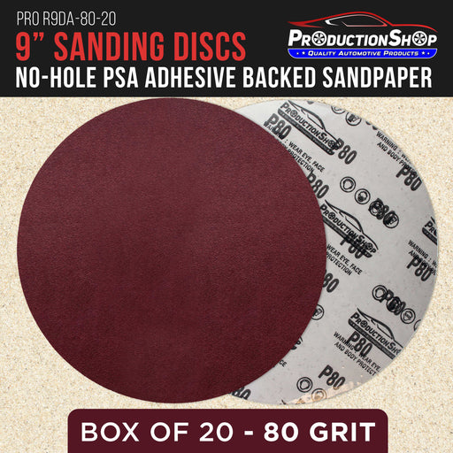 Premium 9" Red 80 Grit Sanding Discs, Box of 20 - No-Hole Hook & Loop Backing Sandpaper for Drywall Power Sanders, Coarse-Cut Abrasive - Woodworking, Sand Wood, Metal, Automotive Paint