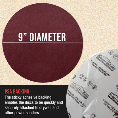 Premium 9" PSA Red 80 Grit Sanding Discs, Box of 20 - Self Adhesive Stickyback Sandpaper for Drywall Power Sanders, Coarse-Cut Abrasive