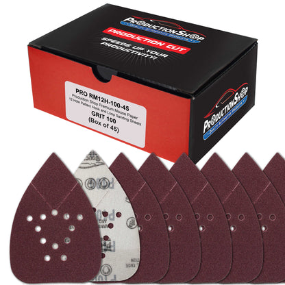 Premium 100 Grit 12-Hole Pattern Mouse Detail Sander Sandpaper Sheets, Box of 45 - Dustless Hook & Loop Triangle Shaped Mouse Disc Pads