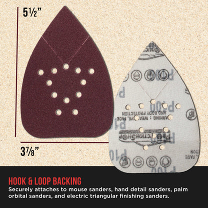 Premium 100 Grit 12-Hole Pattern Mouse Detail Sander Sandpaper Sheets, Box of 45 - Dustless Hook & Loop Triangle Shaped Mouse Disc Pads