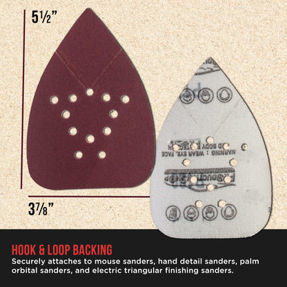 Premium 150 Grit 12-Hole Pattern Mouse Detail Sander Sandpaper Sheets, Box of 45 - Dustless Hook & Loop Triangle Shaped Mouse Disc Pads