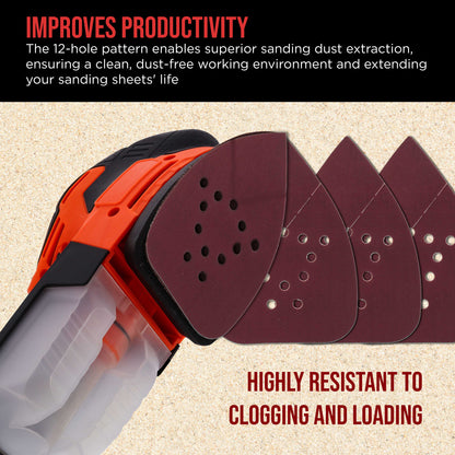 Premium 400 Grit 12-Hole Pattern Mouse Detail Sander Sandpaper Sheets, Box of 45 - Dustless Hook & Loop Triangle Shaped Mouse Disc Pads