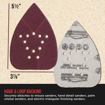 Premium 60 Grit 12-Hole Pattern Mouse Detail Sander Sandpaper Sheets, Box of 30 - Dustless Hook & Loop Triangle Shaped Mouse Disc Pads