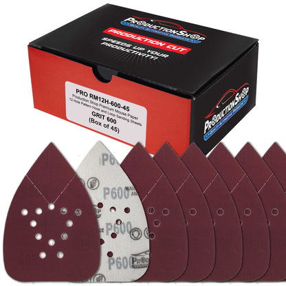 Premium 600 Grit 12-Hole Pattern Mouse Detail Sander Sandpaper Sheets, Box of 45 - Dustless Hook & Loop Triangle Shaped Mouse Disc Pads